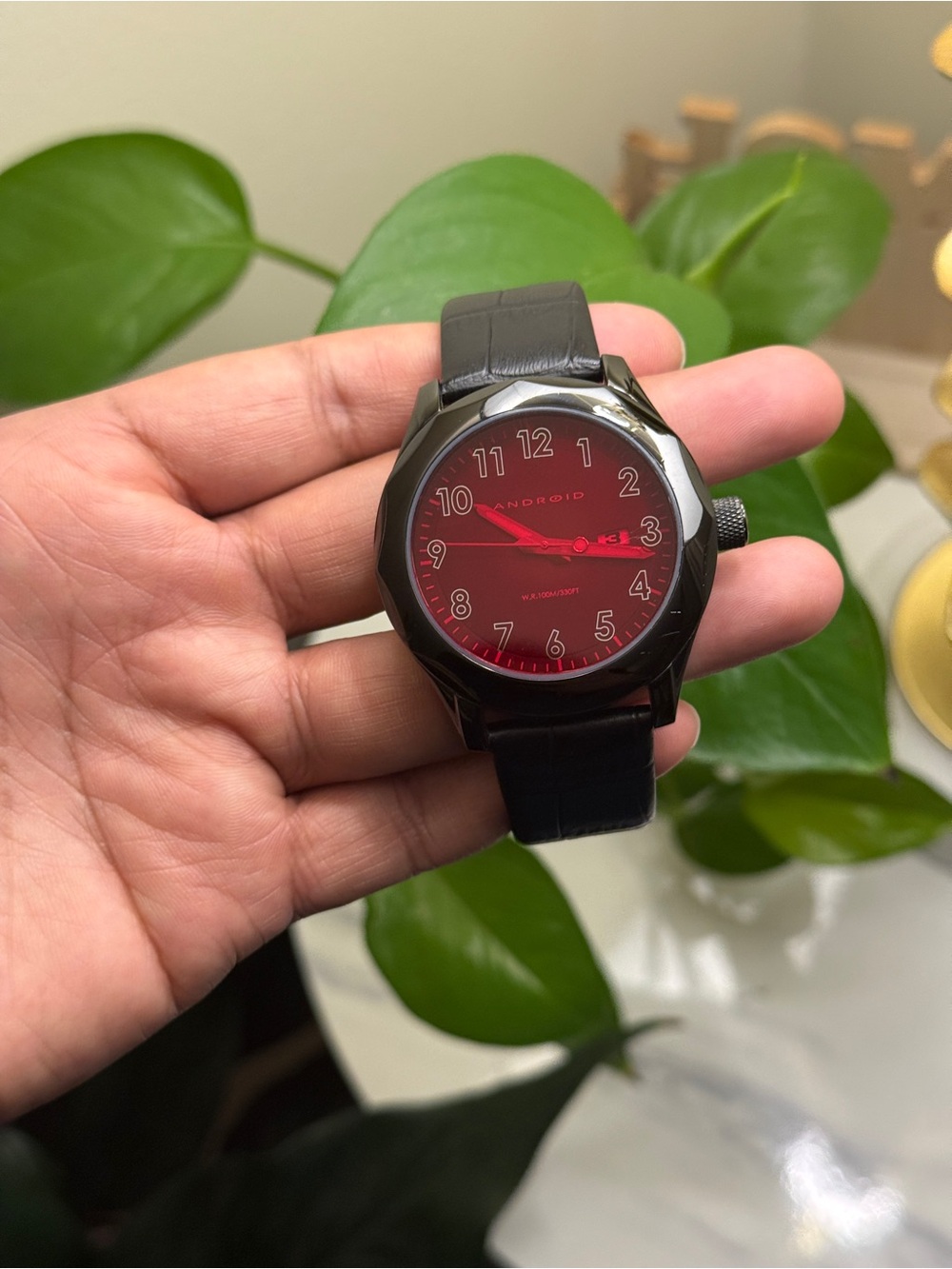 ANDROID RED DIAL LEATHER STRAP WATCH mens